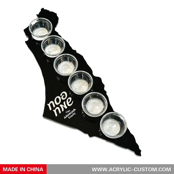 黒い過ぎ越しの祭りのセダープレート - イスラエルの形をしたパーソナライズされた過ぎ越しの祭りのセダートレイ