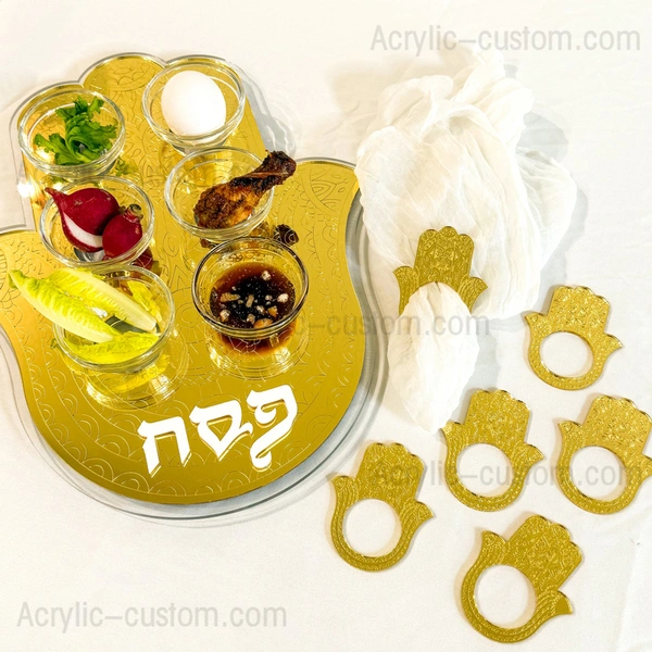 ハムサ型のアクリル製過越祭セダープレート | ユダヤ教の過越祭セダートレイ