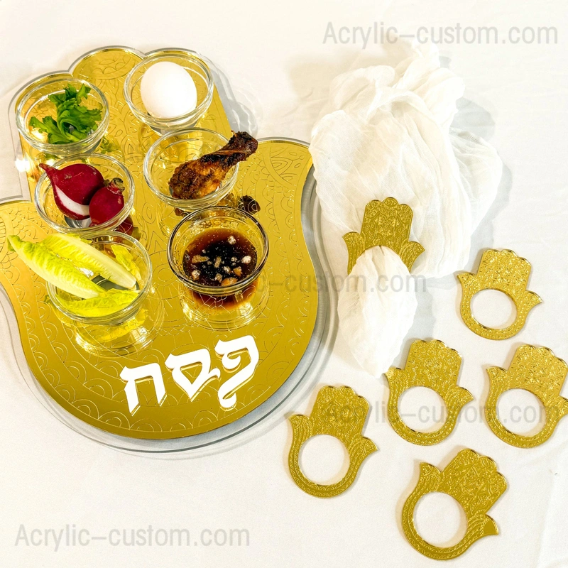 ハムサ型のアクリル製過越祭セダープレート | ユダヤ教の過越祭セダートレイ