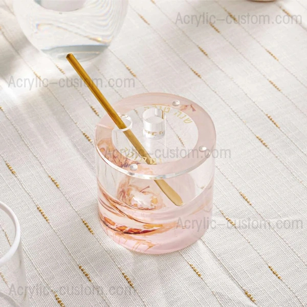 Premium Clear Lucite Honey Dish | Judaica Acrylic Round Honey Dish