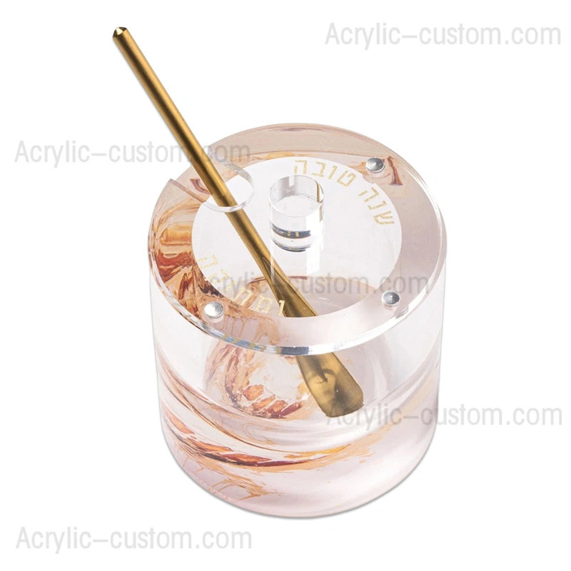 Premium Clear Lucite Honey Dish | Judaica Acrylic Round Honey Dish