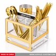 Gold Lucite Silverware Caddy with Bencher & Napkin Holder | Judaica Table Organizer