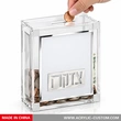 Lucite Tzedakah Box with Mirrored Hebrew Design | Personalized Judaica Charity Box