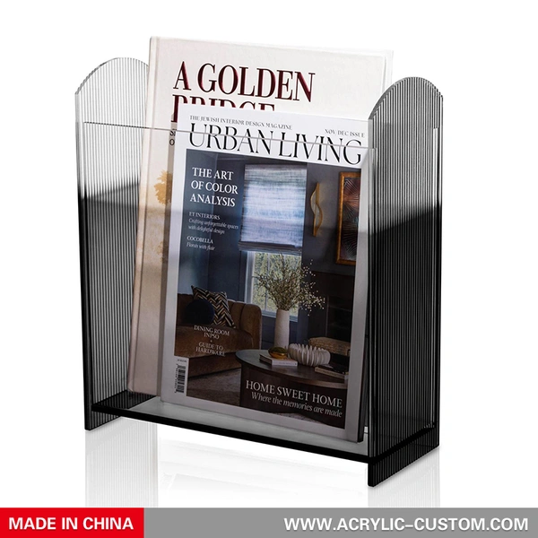 Acrylic Magazine Holder with Ribbed Sides | Modern Lucite File & Book Rack