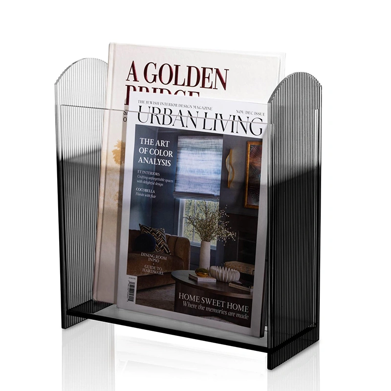 Acrylic Magazine Holder with Ribbed Sides | Modern Lucite File & Book Rack