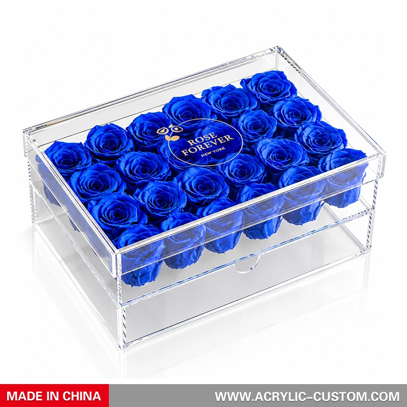 24 Rose Rectangular Acrylic Flower Box | Clear Lucite Floral Gift Box