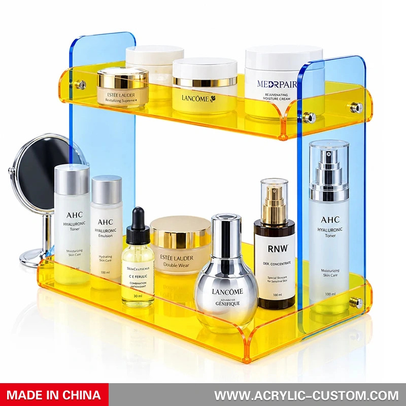 2-Tier Acrylic Bathroom Organizer | Colorful Countertop Skincare & Makeup Storage Rack