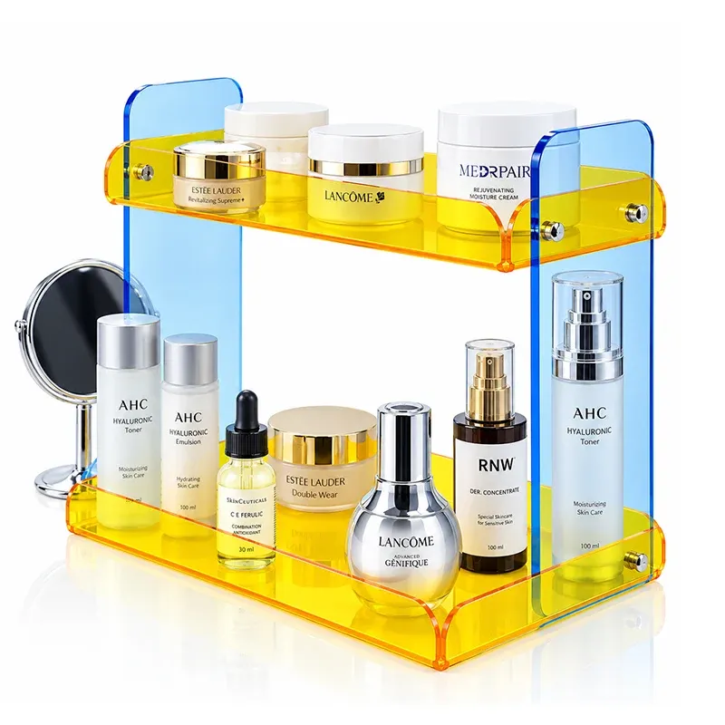 2-Tier Acrylic Bathroom Organizer | Colorful Countertop Skincare & Makeup Storage Rack
