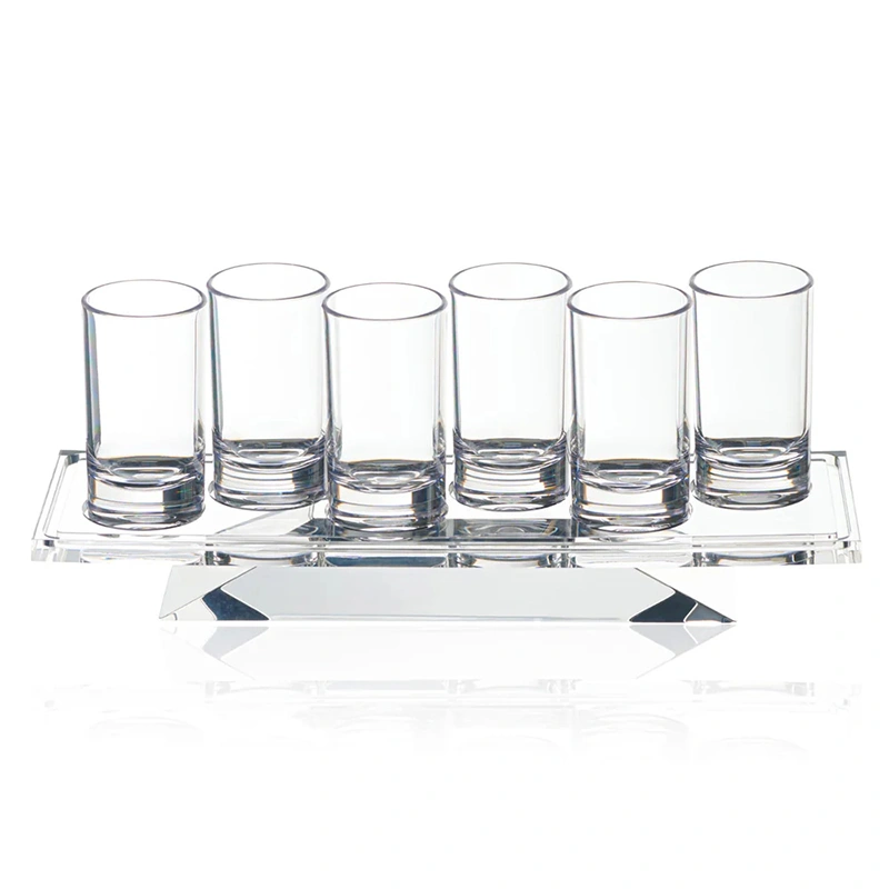 Lucite Kiddush Cup Set with 6 Shot Glasses & Acrylic Holder