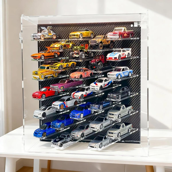 1/64 Diecast Car Display Case with LED | 30-Car Acrylic Cabinet
