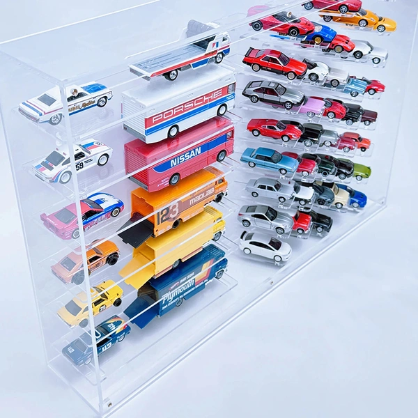 1/64 Diecast Display Case for 38 Cars & 6 Haulers | Wall Mounted Acrylic Showcase
