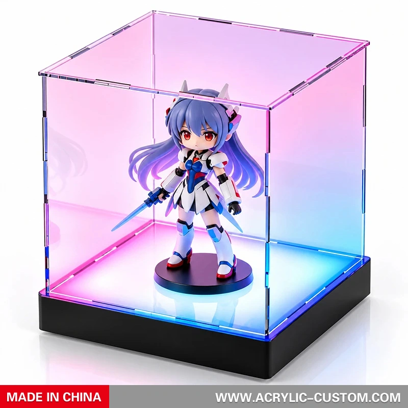 Acrylic Toy Figure Display Case with LED Light | Clear Collectible Showcase