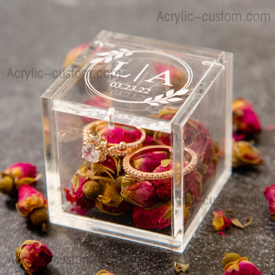 Wedding Custom Logo Acrylic Jewelry Ring Box With Magnetic