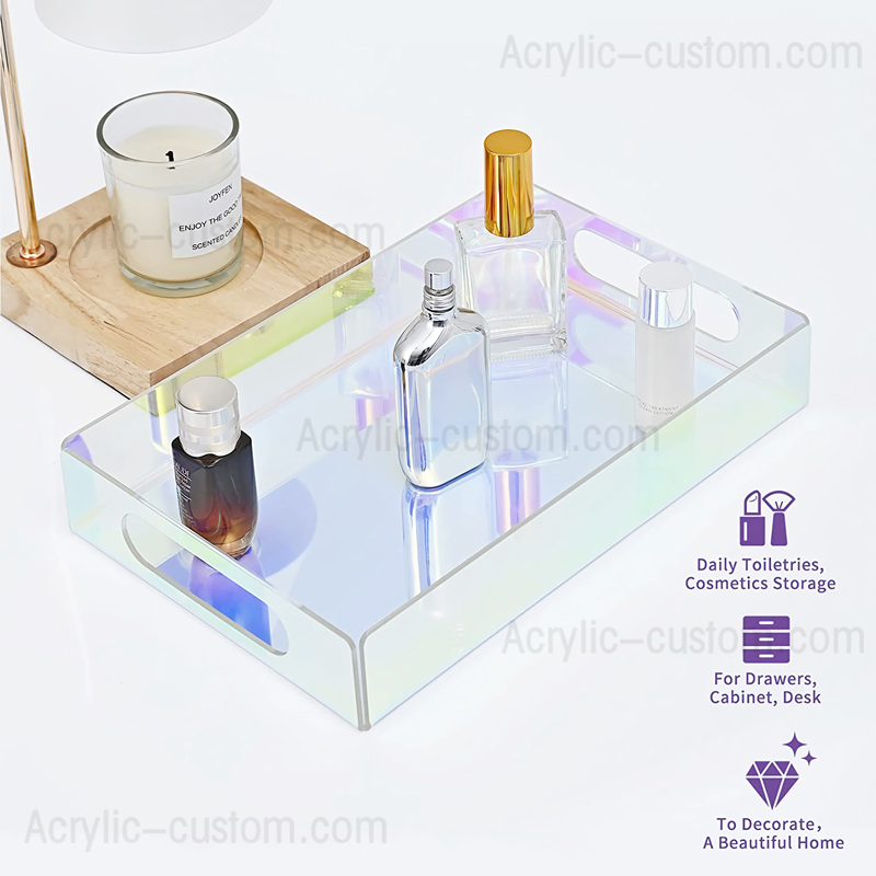 Iridescent Acrylic Tray for Vanity, Dresser, Bathroom, Bedroom