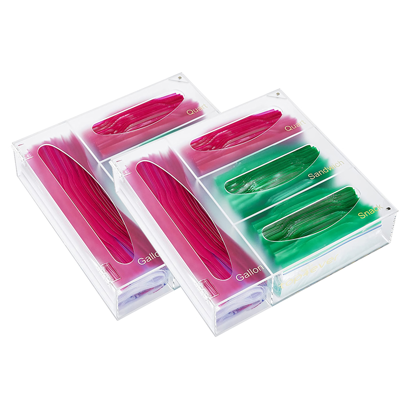 Organizador de almacenamiento de bolsas Ziplock de acrílico para cajones de cocina