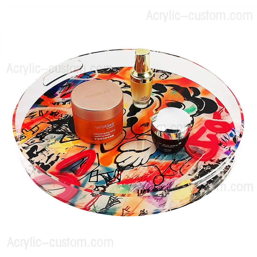 Artwork Acrylic Tray - Round Decor Lucite Trays