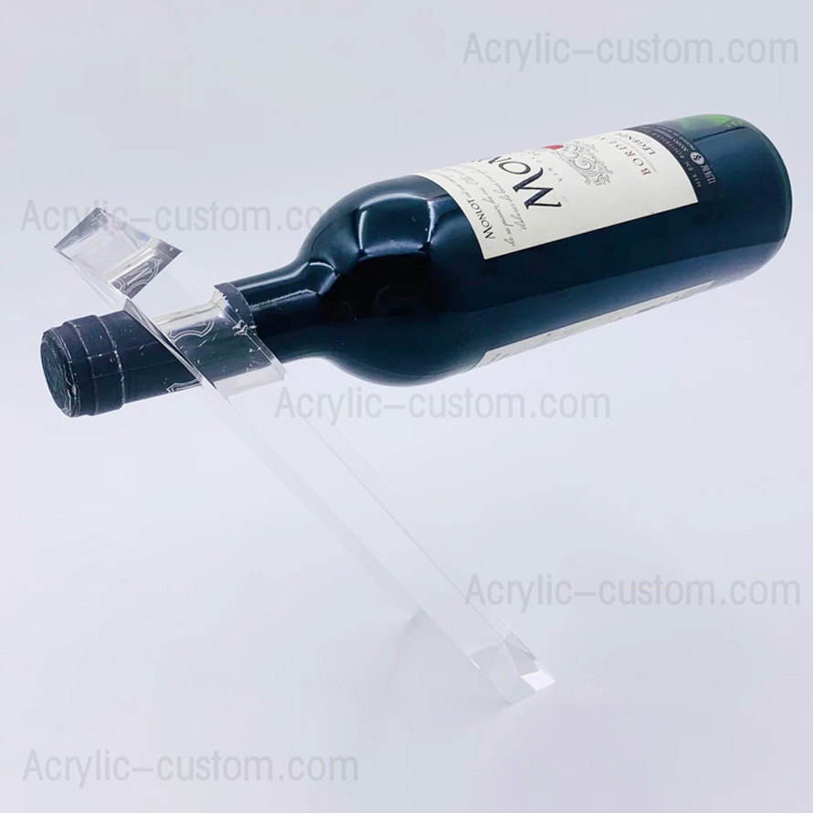 Estante para botellas de vino Lucite equilibrado para encimera, soporte para vino acrílico