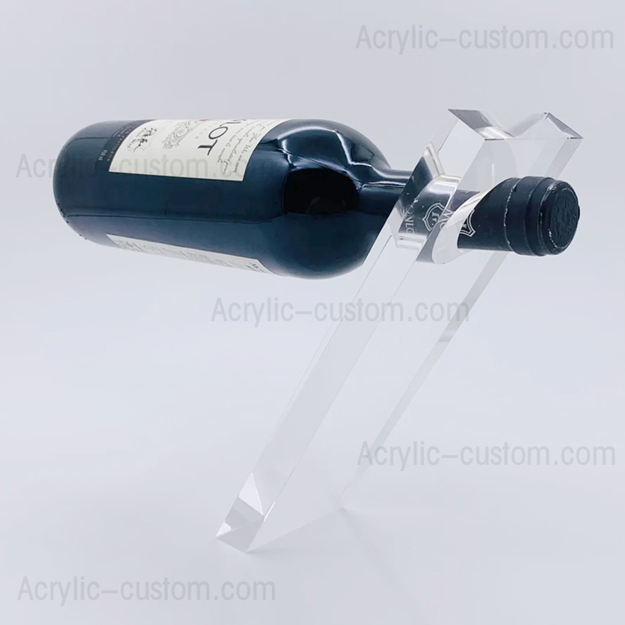 Estante para botellas de vino Lucite equilibrado para encimera, soporte para vino acrílico