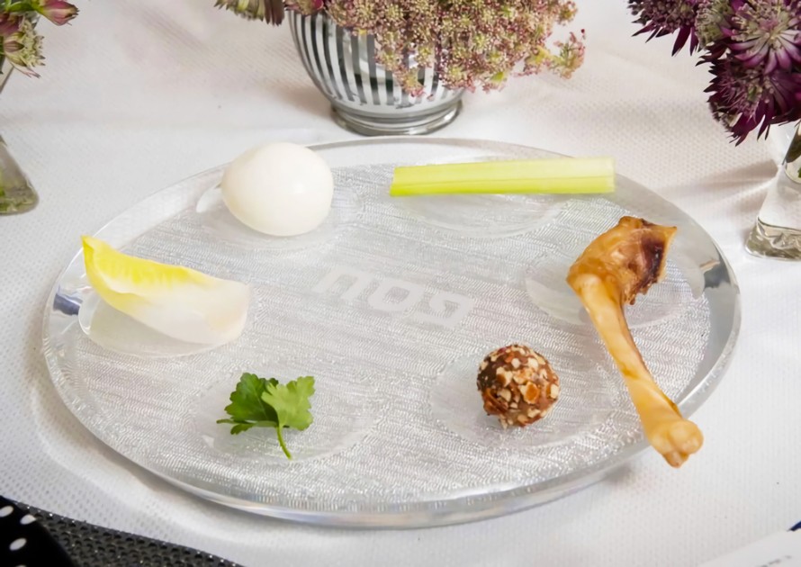 Assiette de Seder ronde en argent ou en Lucite blanche - Assiette de Seder de la Pâque