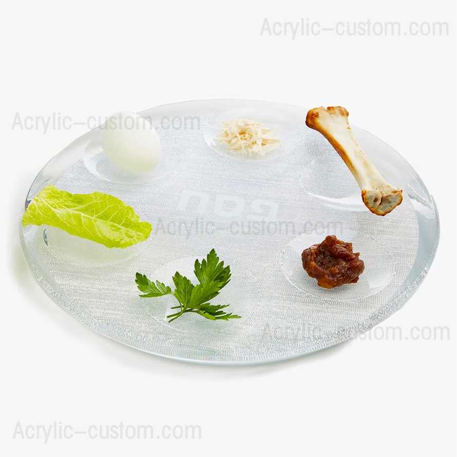 Round Silver or White Lucite Seder Plate - Passover Seder Plate