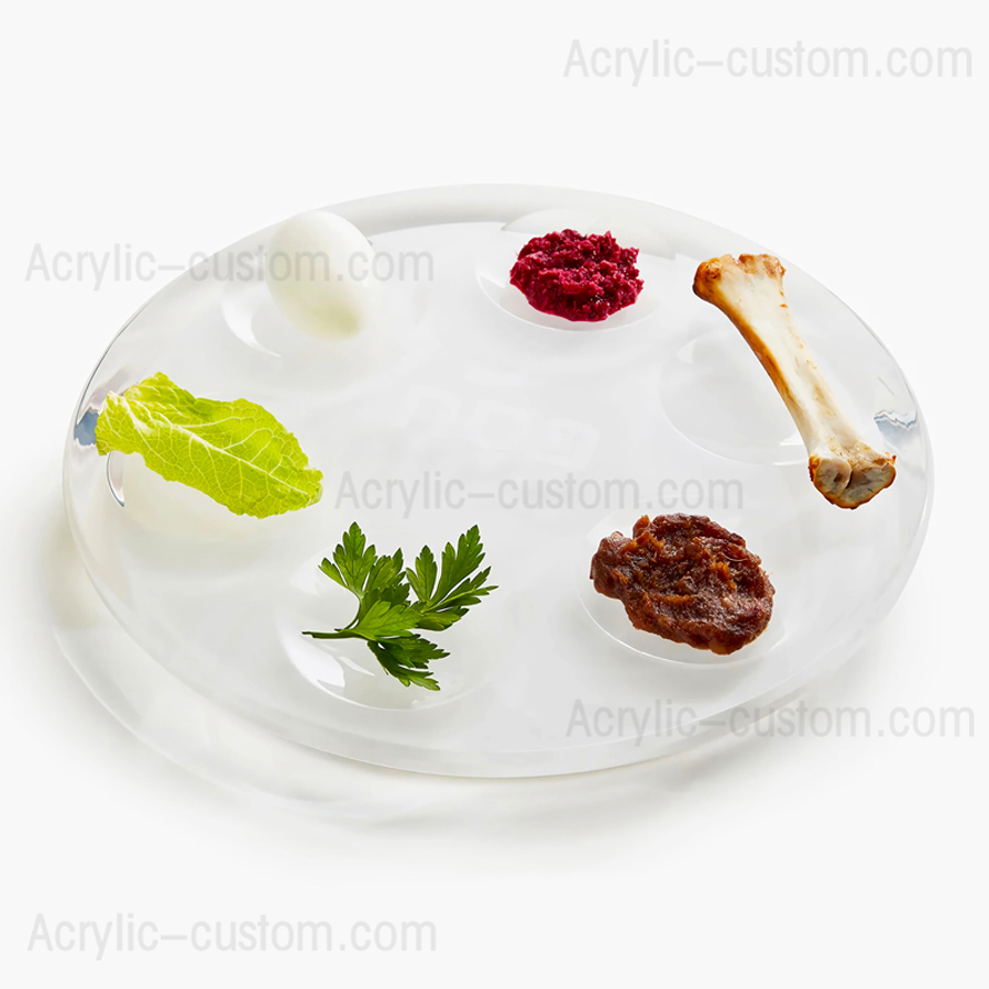 Assiette de Seder ronde en argent ou en Lucite blanche - Assiette de Seder de la Pâque