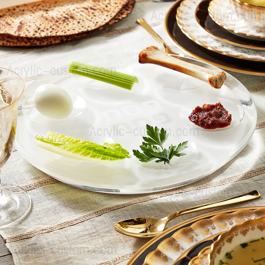 Assiette de Seder ronde en argent ou en Lucite blanche - Assiette de Seder de la Pâque