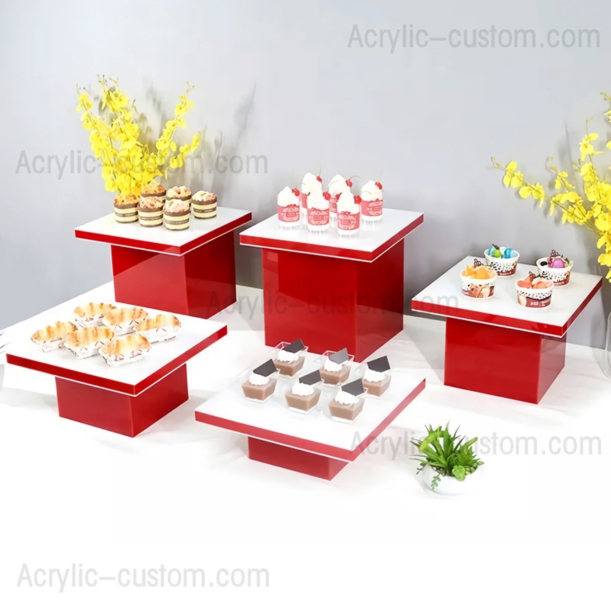 White Buffet Food Risers - Acrylic Risers Stand Set