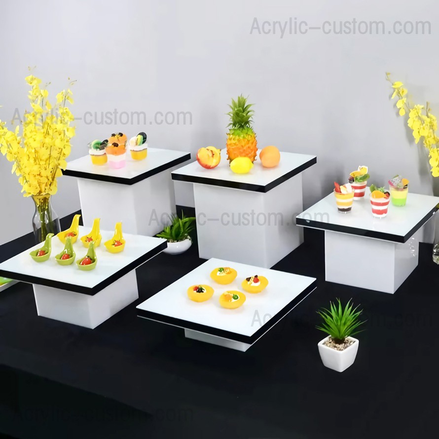 White Buffet Food Risers - Acrylic Risers Stand Set