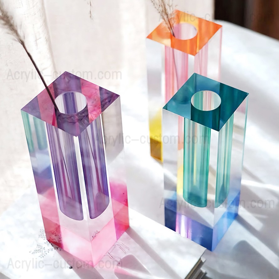 Modern Acrylic Vase - Rainbow Pillar Bud Vase Flower Decor Vases