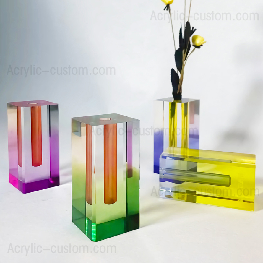 Modern Acrylic Vase - Rainbow Pillar Bud Vase Flower Decor Vases