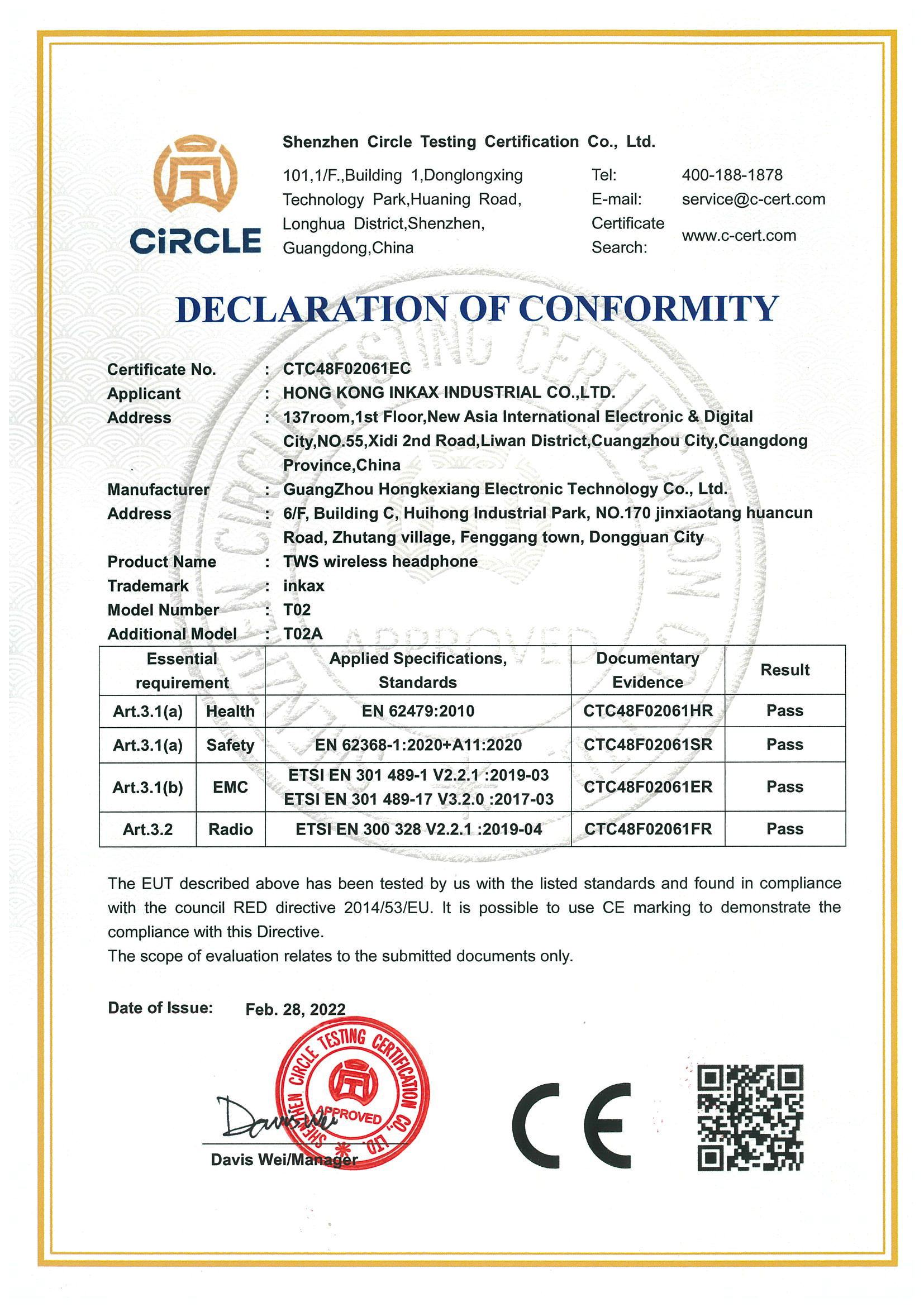 CE CERTIFICATE