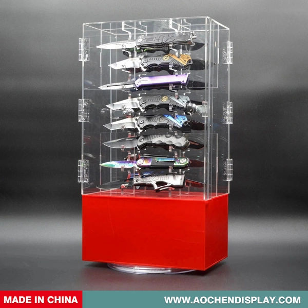 Rotating 16 Knife Display Case Acrylic Display Case with Locks