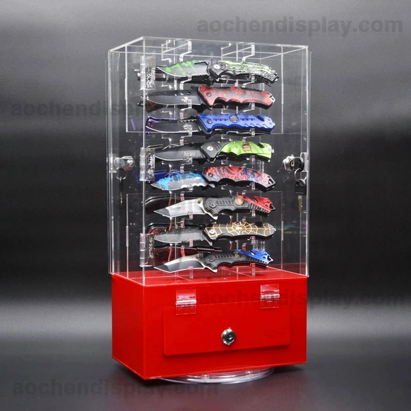 Rotating 16 Knife Display Case Acrylic Display Case with Locks