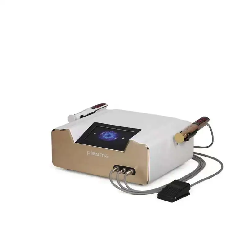 Latest wrinkle removal eyes lifting beauty plasma pen 2 in 1 cold plasma anti acne pen  24 Hours  online Free consultion  by Call or Text  AprilFace team                                                                    wechat/whats app : + 86  13829625233         Plasma is composed of ions and electrons and is an ionized gas with electrical energy. Space plasma releases electrical energy, using plasma conduction technology to open the mucous membrane principle of skin cells, inducing and changing the ion's position, allowing them to freely pass through the cell membrane. When the cell membrane voltage increases, it helps the cells to produce tension, so that the cation dislocations on the medial and lateral sides of the cell membrane are corrected, the membrane potential returns to an equilibrium state, the cells return to normal operation, the skin regenerates, and the skin tissue resistance is enhanced. Effectively improve the skin surface, in the treatment of acne, scars while not destroying cells, with skin rejuvenation, sterilization, antibacterial, anti-inflammatory, whitening, improve skin sagging and other effects.  1.png  2 in 1 plasma consists of spark plasma and ozone plasma.   And is available in 7 different probes:  Spark plasma (gold handle): facial lifting, firmness, freckle, wrinkles, crow’s feet treatment.  Ozone plasma ( white handle): Anti-inflammatory sterilization, soothing and itching, anabolic pigments, regulating oil secretion, oil control and cleansing, for allergic skin, acne, eczema, skin inflammation and other skin problems.  2.jpg3.jpg  Function:  1.anti-aging effect.  2.Improve skin absorption.  3. anti-bacterial.  4. clean skin.  5.effectively whiten and brighten skin.  6. improve fine lines.  7. increase skin elasticity.  8.improve facial appearance edge lifting and spot removal.  Advantages:  1.Unlike lasers and light sources, plasma has no specific chromophore and can be used on all parts of the body.  2.The energy produced by the plasma is generated by a small electric current, which is used to treat the drooping part so that it can contract as quickly as possible.  3.Histological principles use high plasma energy to instantly heal the nipple wound to produce collagen, allowing the skin to regenerate.As new collagen is produced, the skin becomes more elastic.  4.jpg