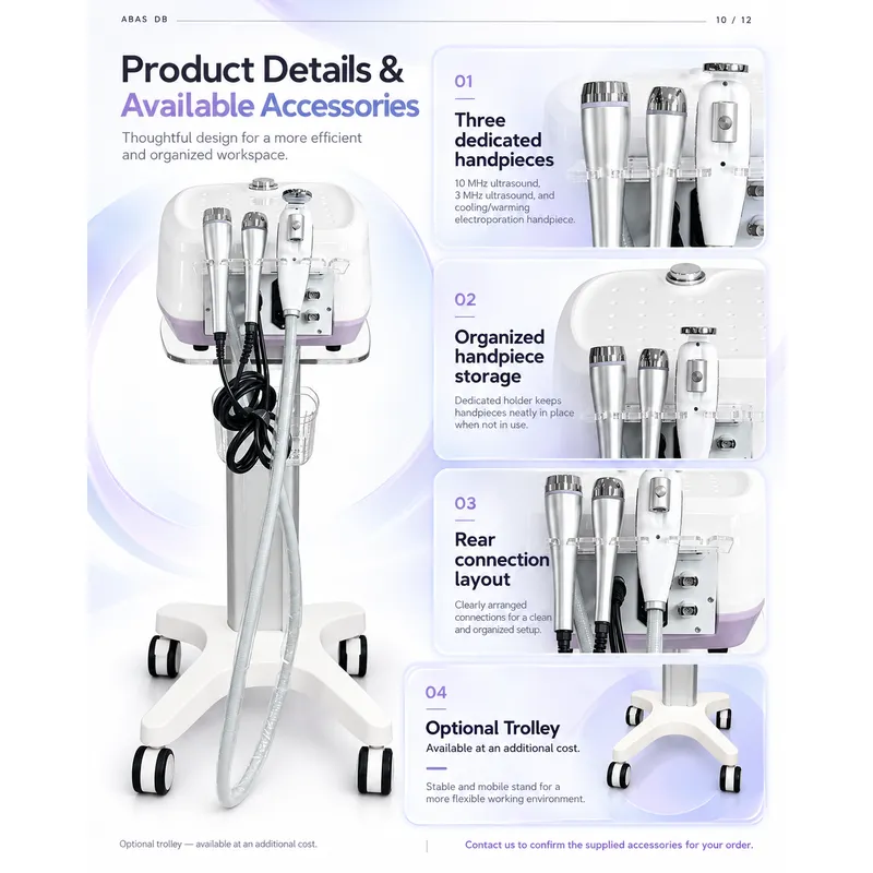 ABAS DB Ultrasound Electroporation Machine | 3 Handles Cooling Warming Skin Care Device