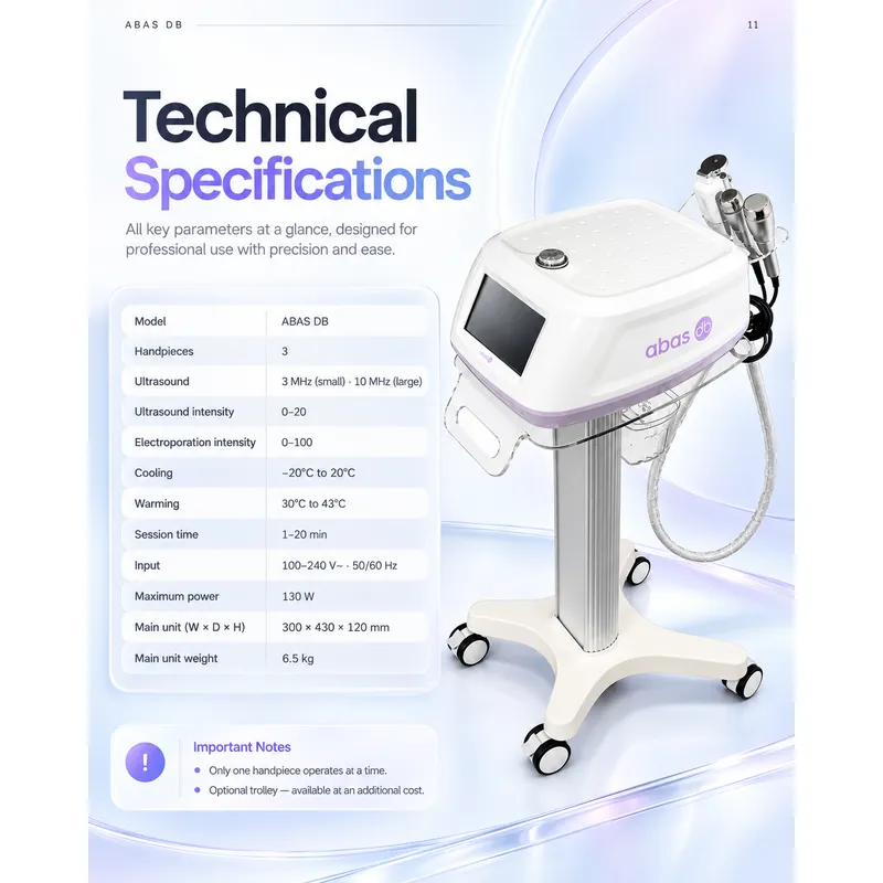 ABAS DB Ultrasound Electroporation Machine | 3 Handles Cooling Warming Skin Care Device