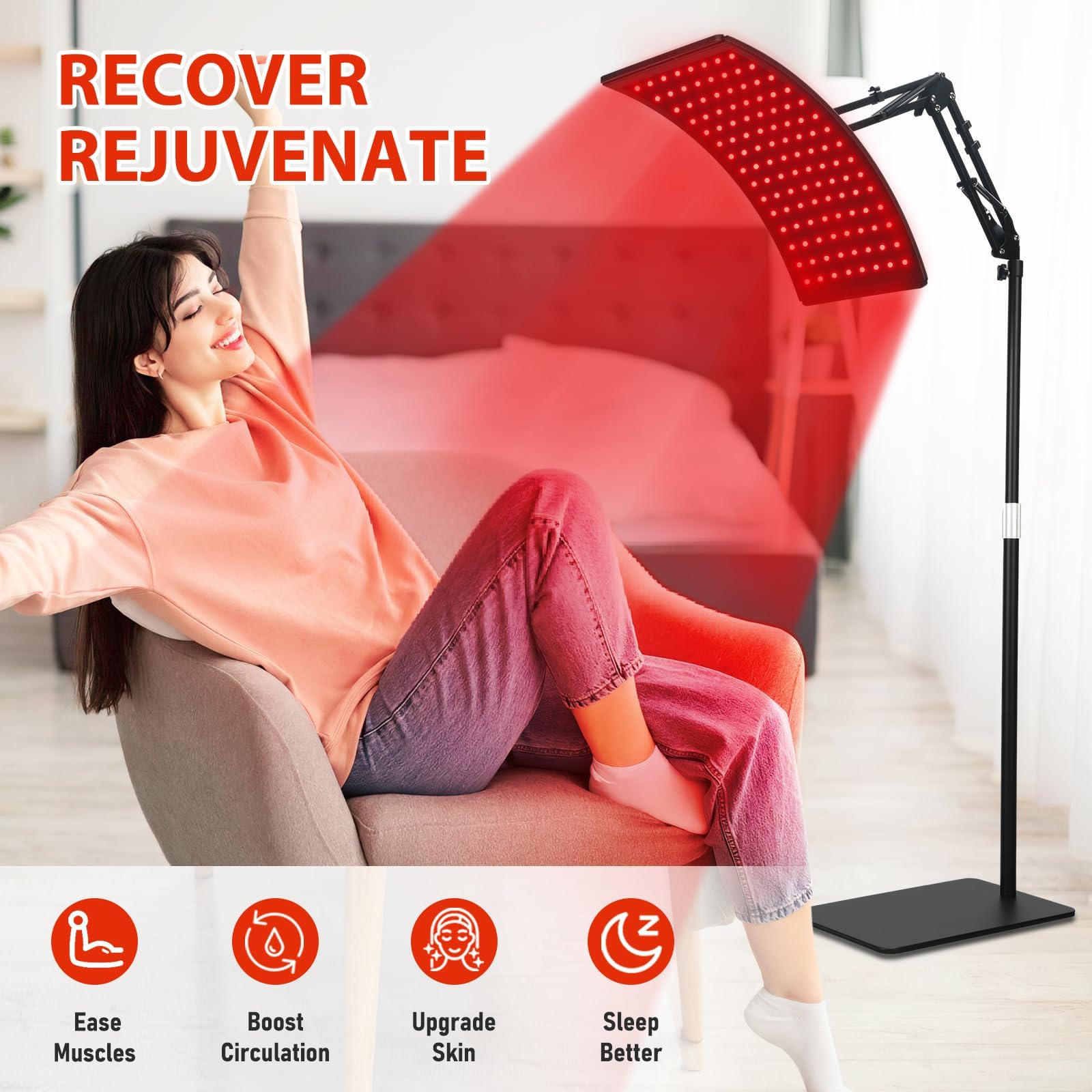Red Light Therapy for Face and Body, Red Infrared Light Therapy Lamp with Stand Led 660nm & 850nm Infrared Light Device for Body