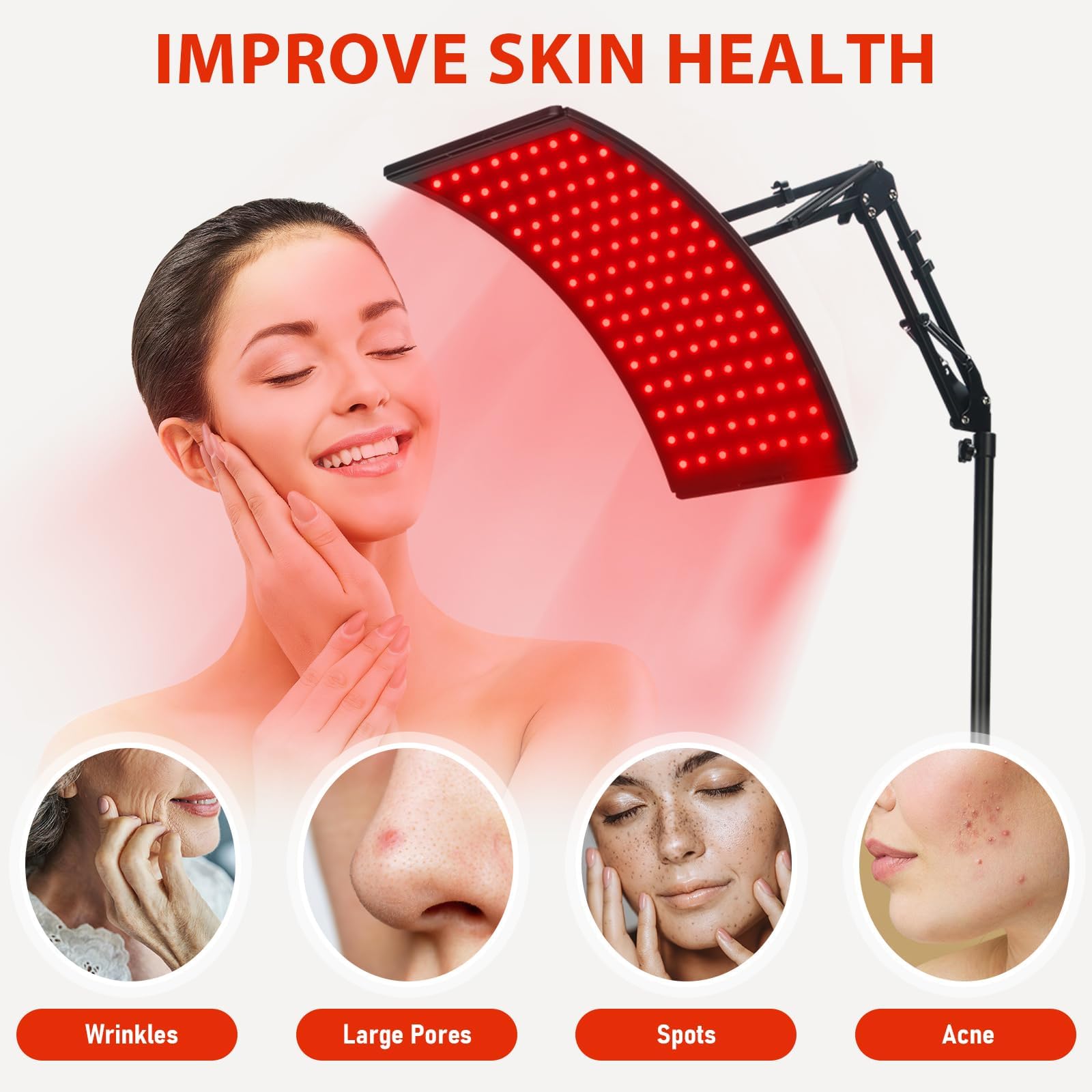 Red Light Therapy for Face and Body, Red Infrared Light Therapy Lamp with Stand Led 660nm & 850nm Infrared Light Device for Body