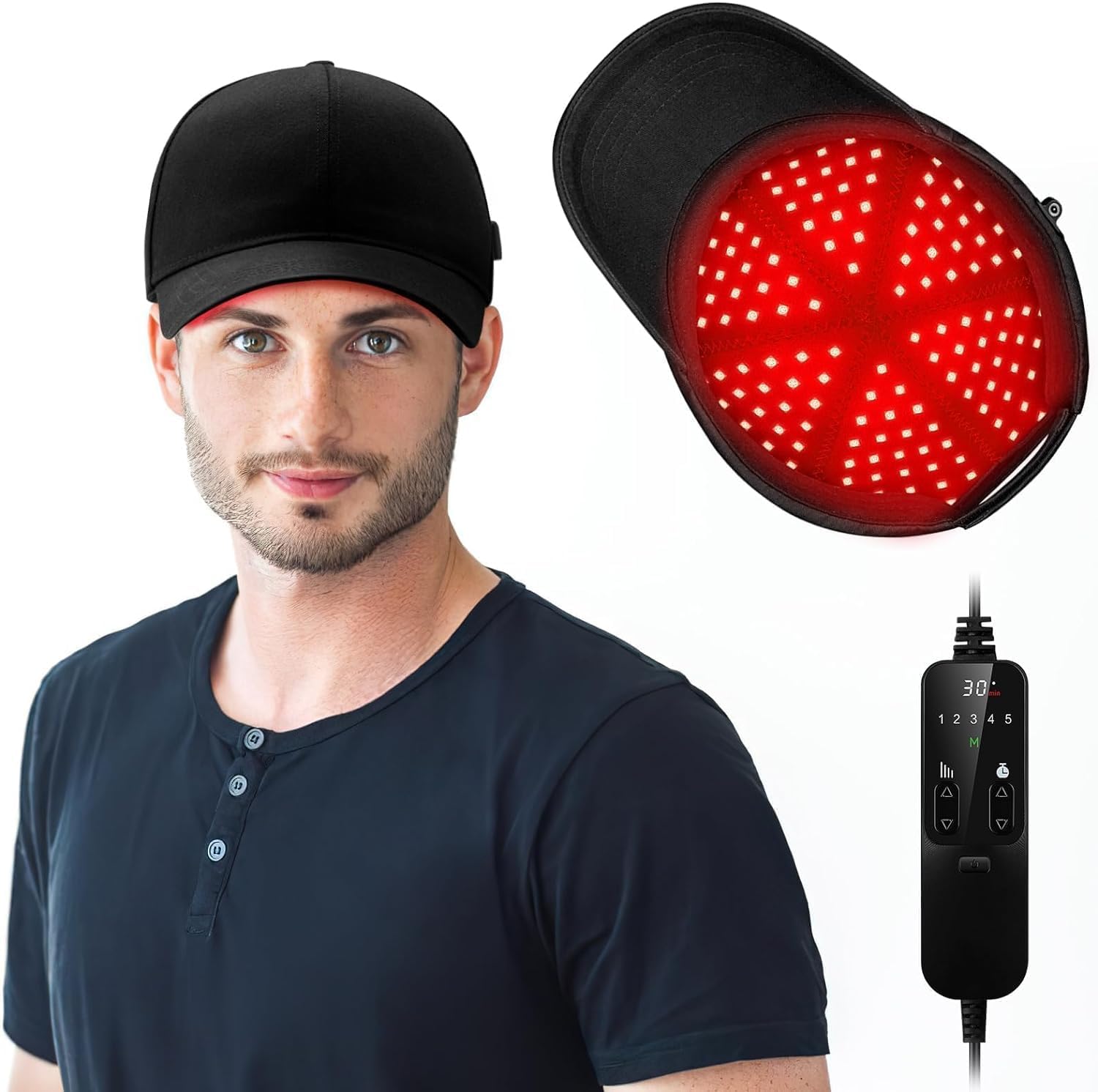 Red Light Therapy Cap for Hair Growth, 660nm Red Light-Therapy& 850nm Infrared Light Device, Black