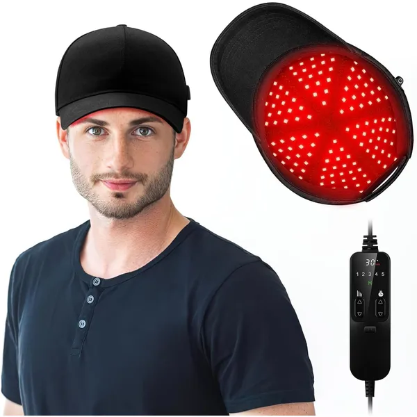 Red Light Therapy Cap for Hair Growth, 660nm Red Light-Therapy& 850nm Infrared Light Device, Black