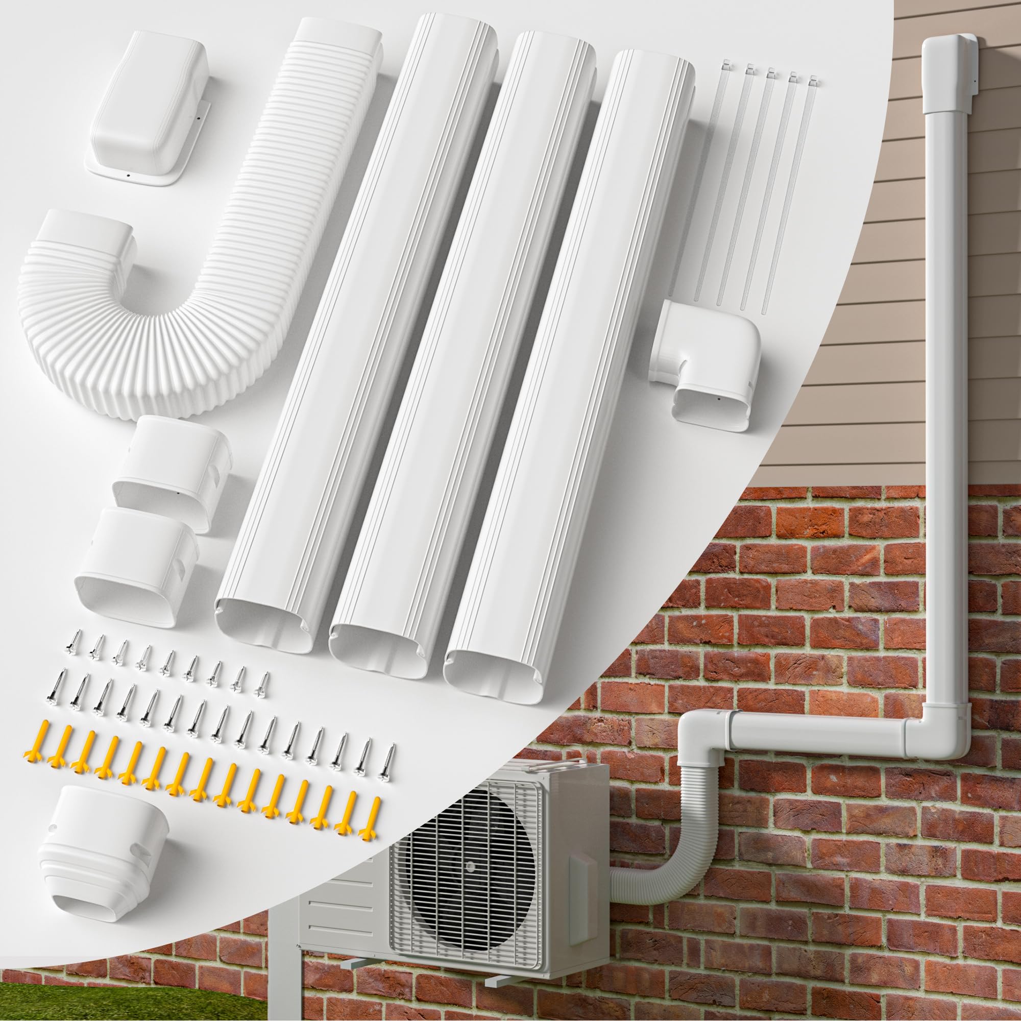 4'' 13Ft Mini Split Line Set Cover with Flexible Pipe, Upgrade PP Heat-Resistant & Paintable, Central AC and Heat Pumps-Full Set, No Other Parts Needed