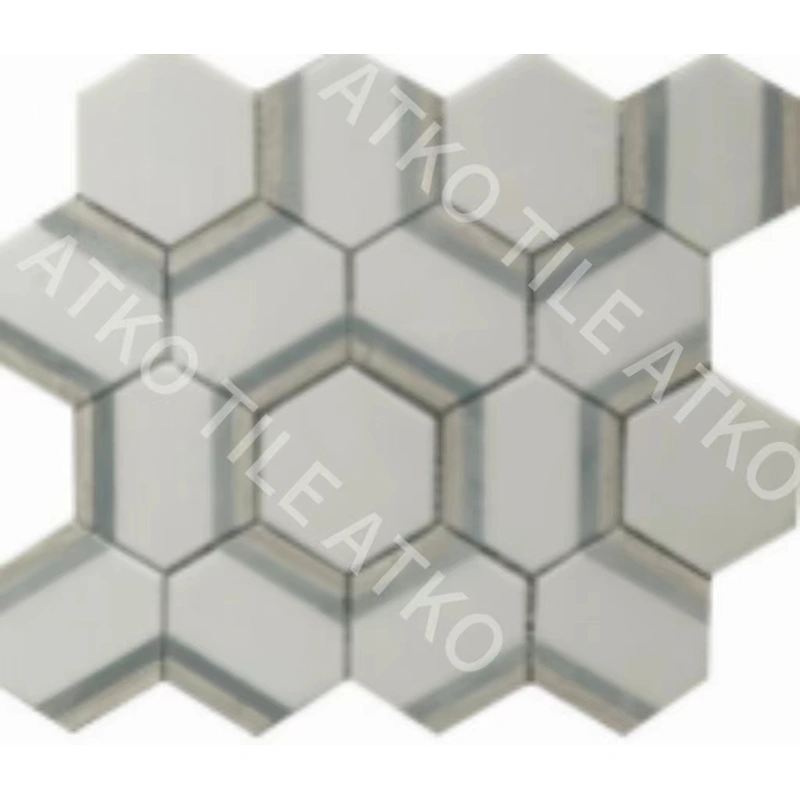 六边形棕色和灰色大理石马赛克  