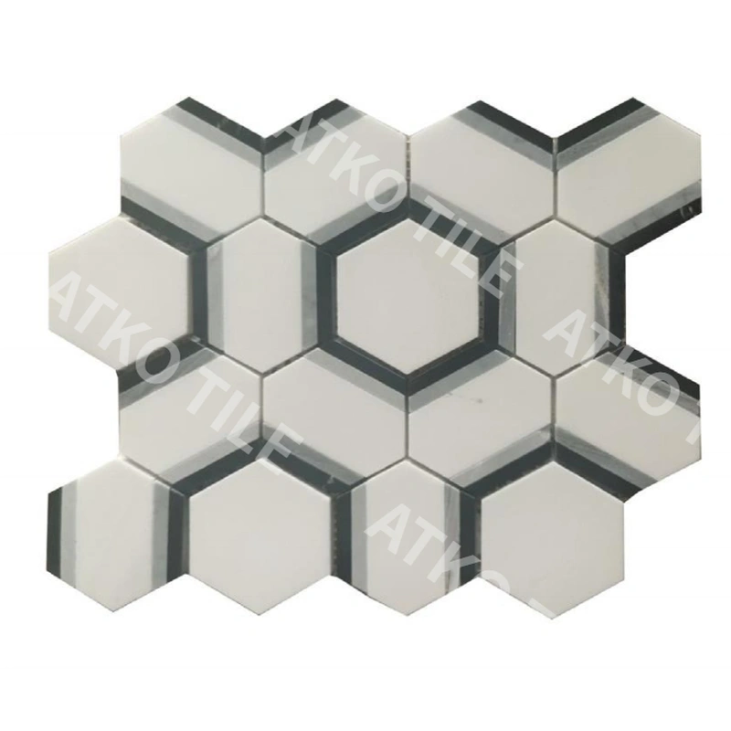 Hexagon Black and White Marble Mosaic 