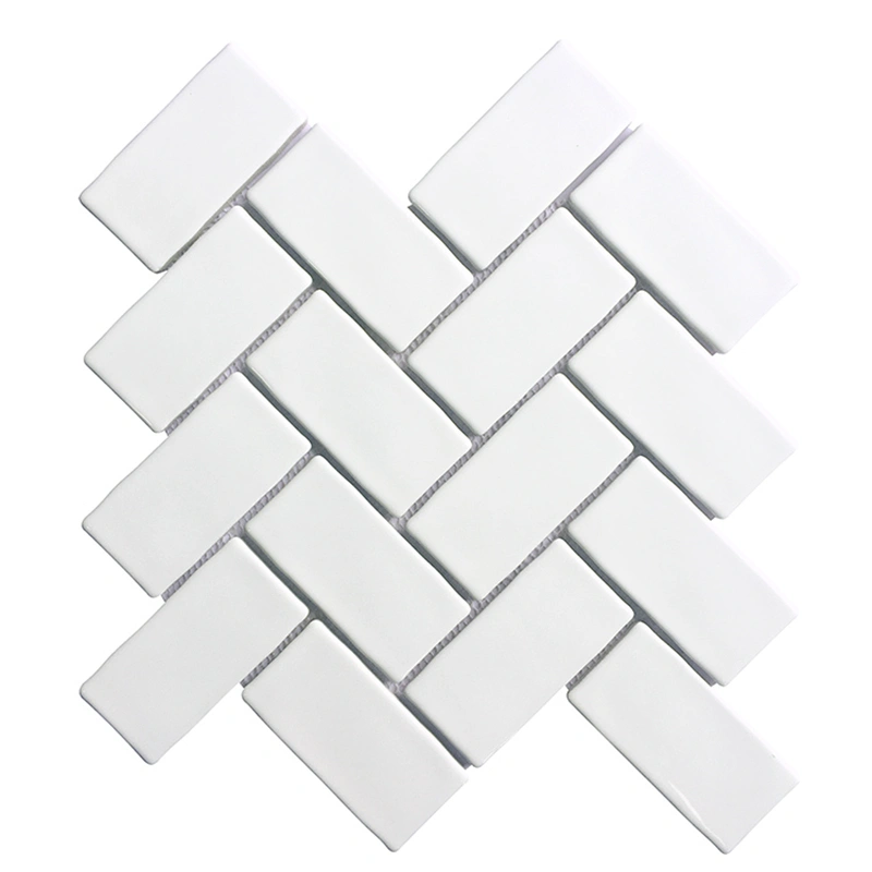 White Glossy Herringbone Porcelain Mosaic