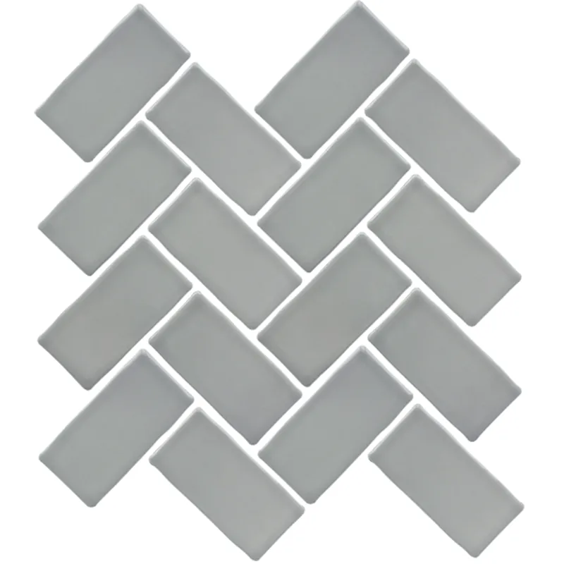 Grey Glossy Herringbone Porcelain Mosaic
