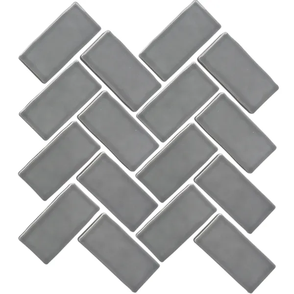 Dark Grey Glossy Herringbone Porcelain Mosaic