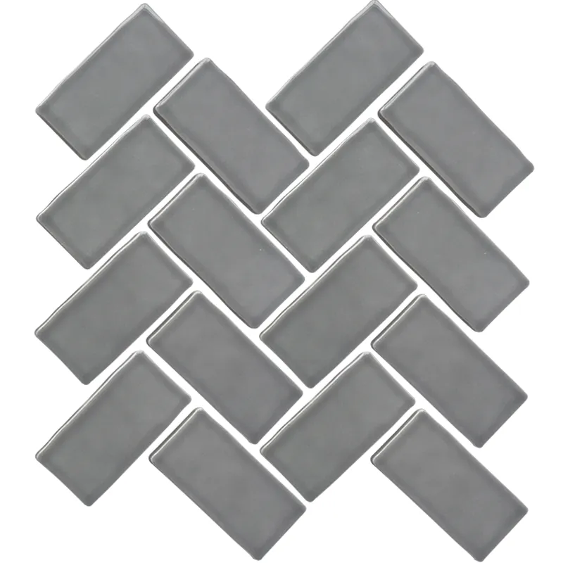 Dark Grey Glossy Herringbone Porcelain Mosaic