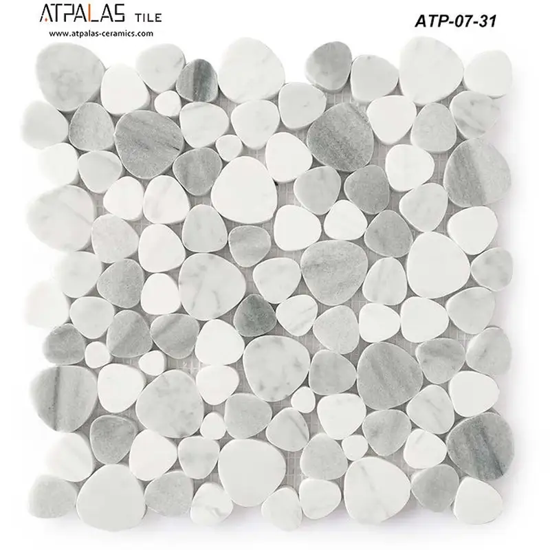 Atpalas Bardiglio Bluette Pebbles Marble Mosaic