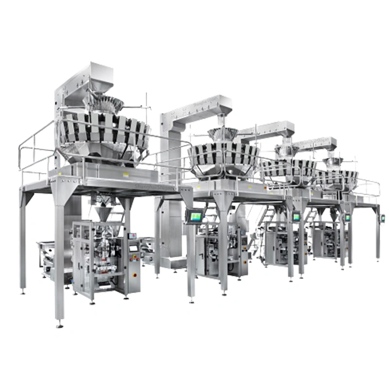 Peanuts Cashew Nuts Auto Packaging Machine Multi head Weigher System Particle Food Multhead Weigher Packing Machine Line
