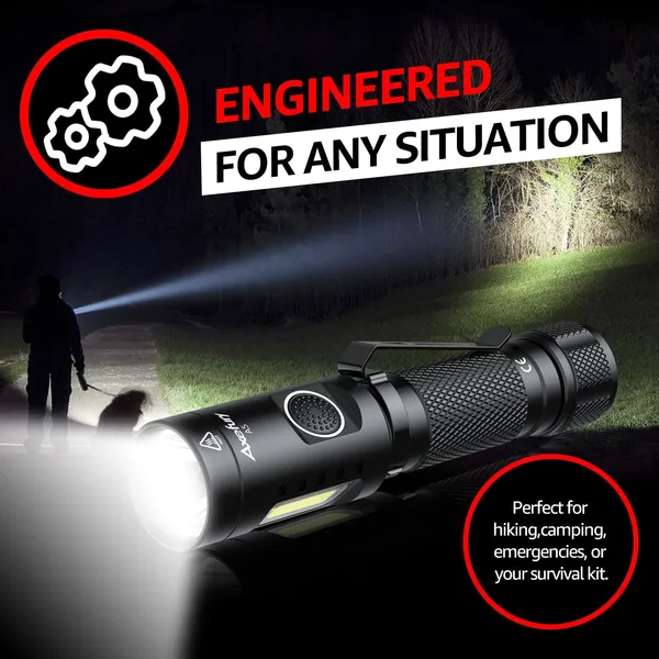 axefury Flashlight, Magnetic LED Flashlight, Super Bright Tactical Flashlight, Cob workLight, 6 Modes, Max 700 Lumens A5 Flashlight for Outdoor Camping, Emergency（Not Including Batteries） Gift